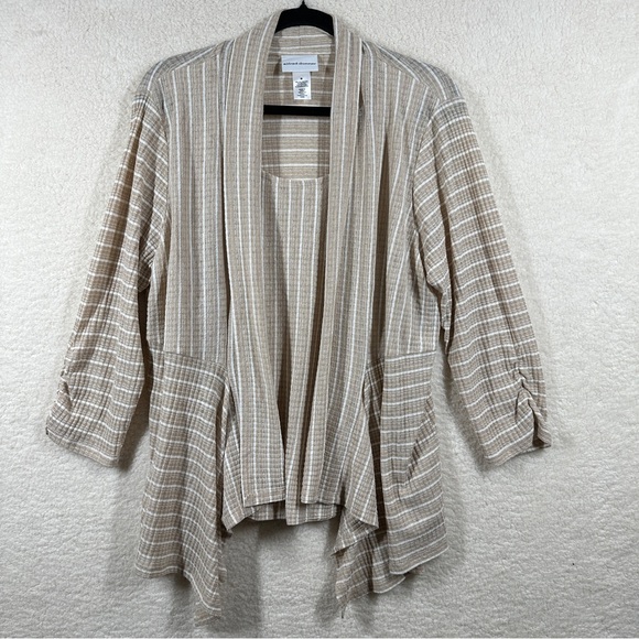 Alfred Dunner Tan Cardigan with Shawl‎ Collar and Ribbed Texture - Picture 1 of 13